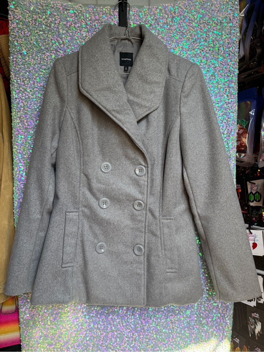 Rampage Slate Grey Gray Double-Breasted Peacoat Jacket